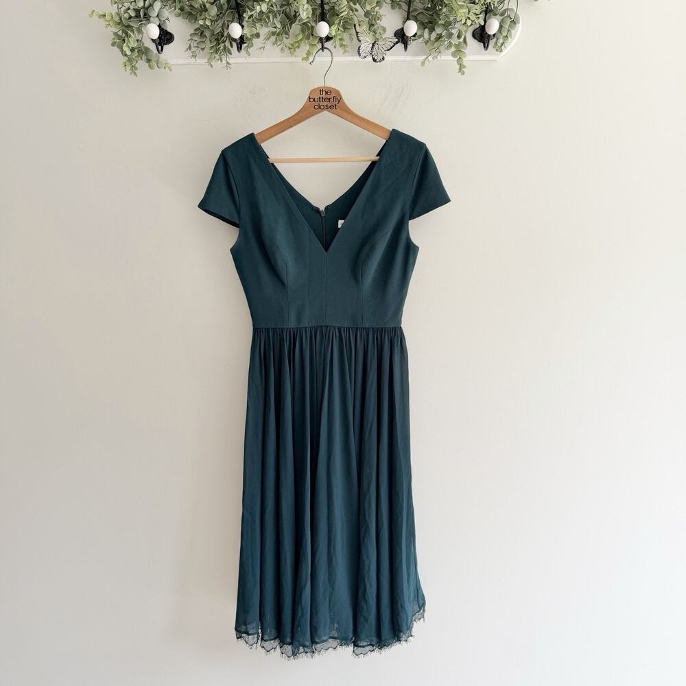 Dress The Population Women's Corey Fit & Flare Dress Pleated Green Formal Weddi